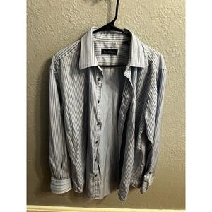 Mens Kenneth Roberts Platinum Blue Striped‎ dress Shirt  Size Large